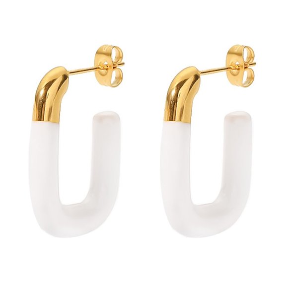 Vintage Hand Dipped White U-shaped Open Earrings 18k Gold Plated Stainless Steel